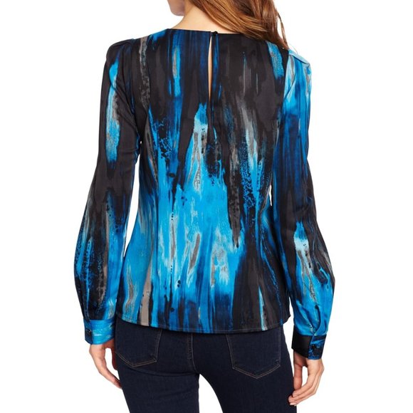 *Host Pick* Anne Klein Blue & Black Long Sleeved Blouse, Size Medium, Pl… - Picture 2 of 12